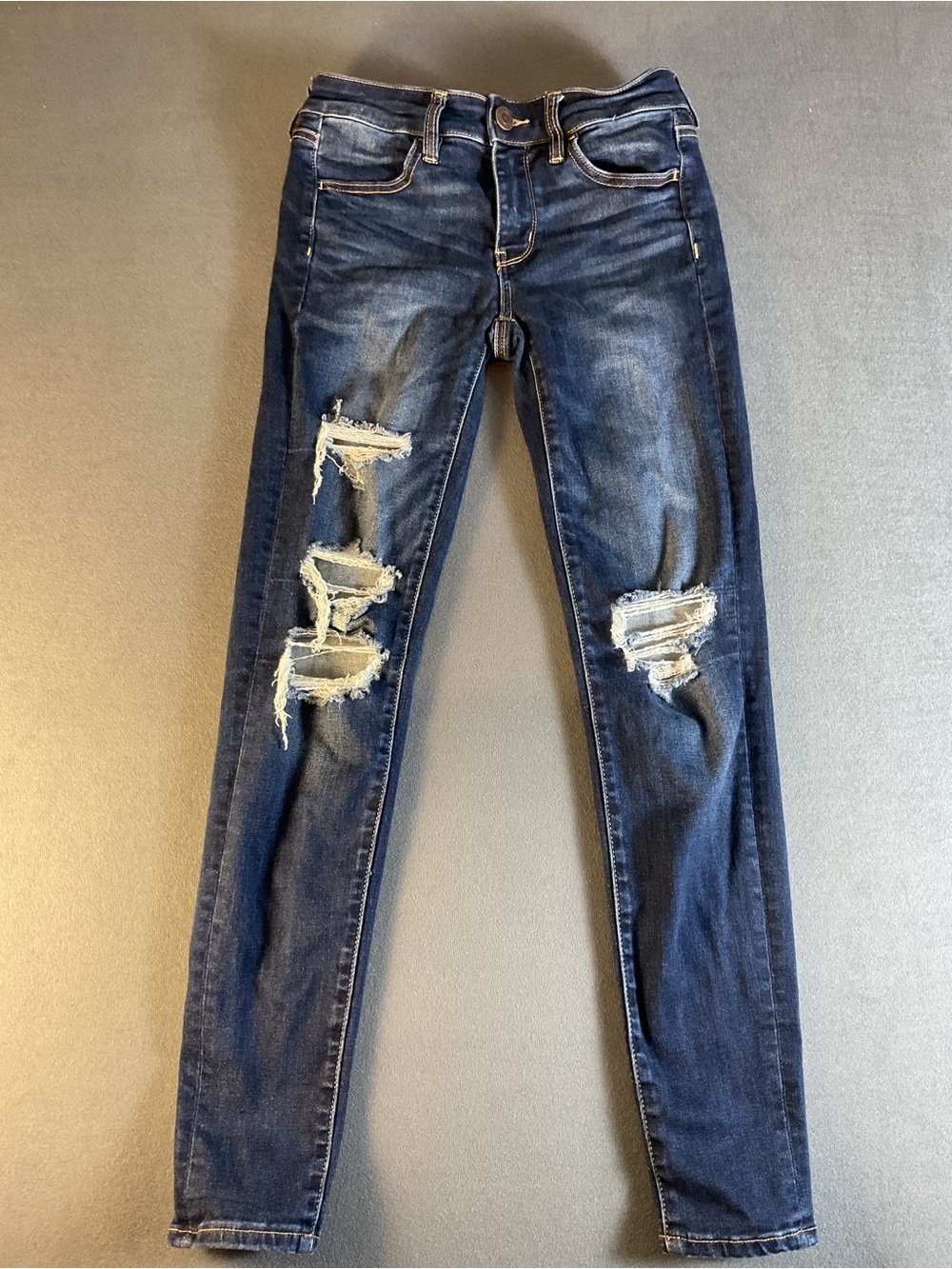 American Eagle Outfitters Dark Indigo Distressed Skinny Jeans